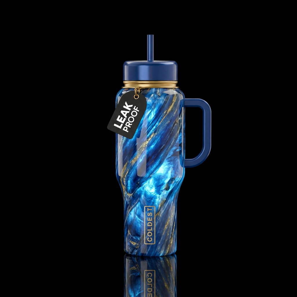 Liquid kyanite, glossy, glowie, trompe-l'œil, beau... water bottle design