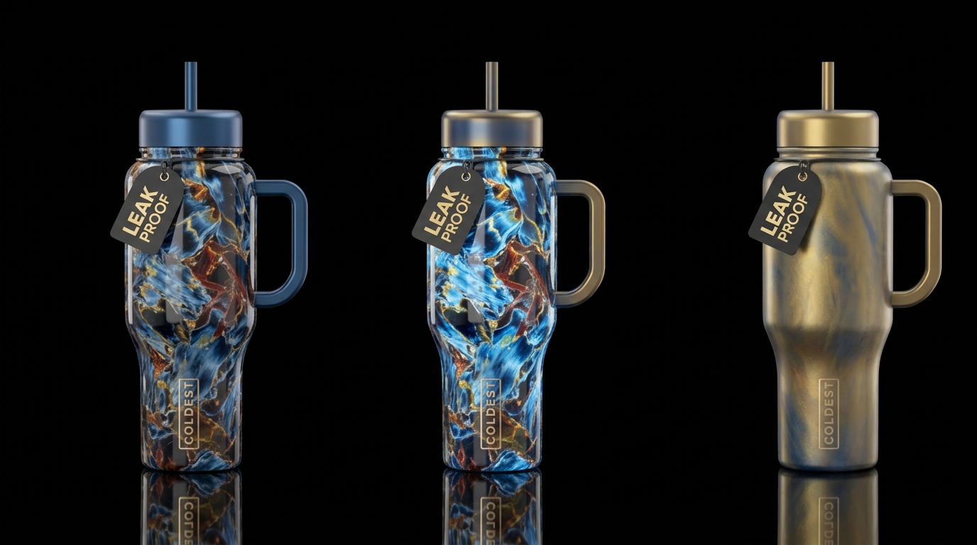 Liquid pietersite, glossy, glowie, trompe-l'œil, b... water bottle design