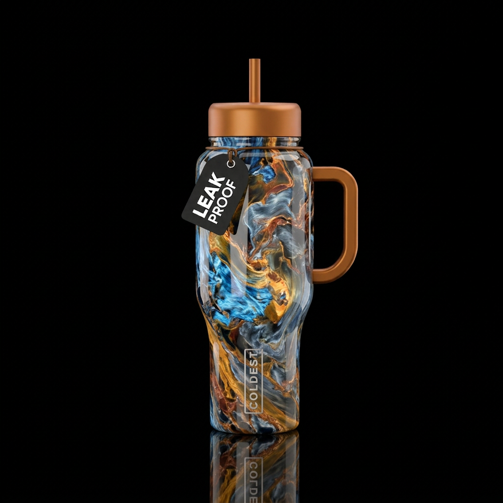 Liquid pietersite, glossy, glowie, trompe-l'œil, b... water bottle design