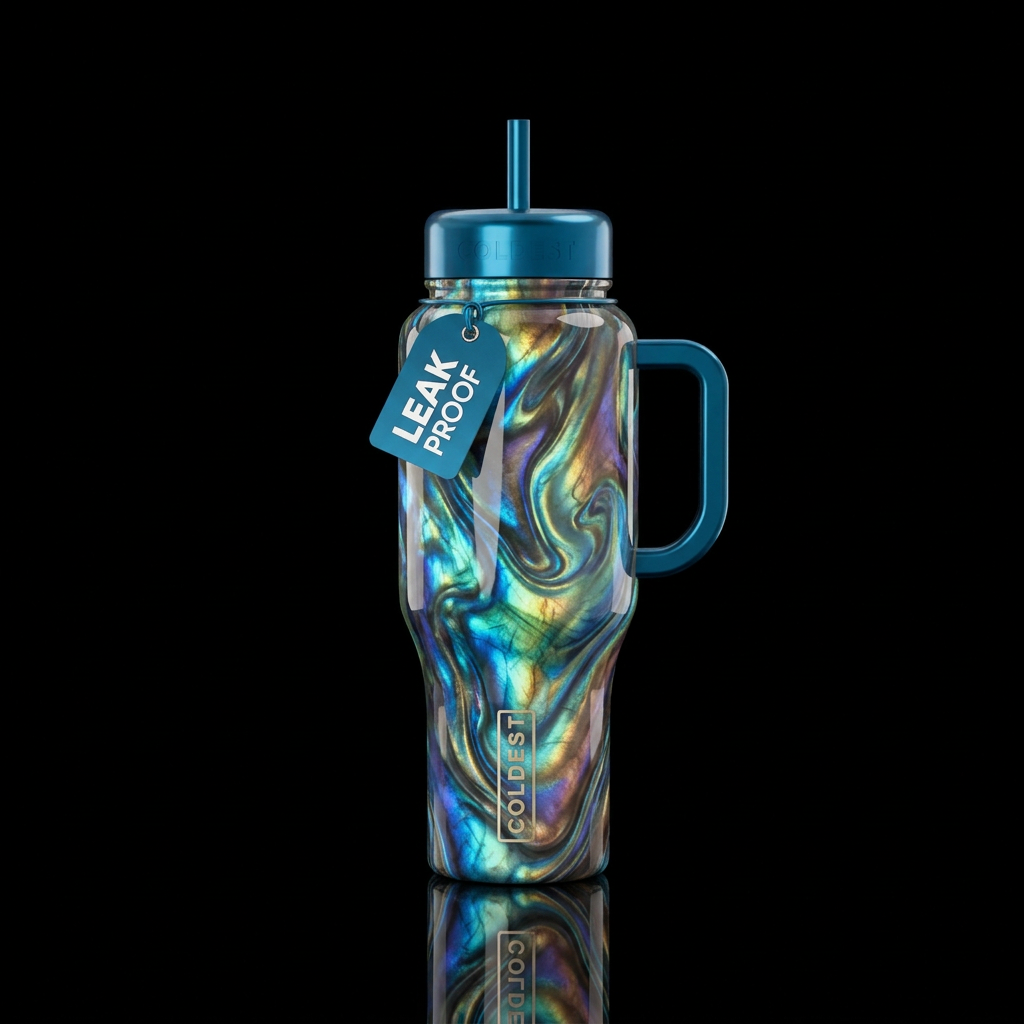 Liquid labadorite, glossy, glowie, trompe-l'œil, b... water bottle design