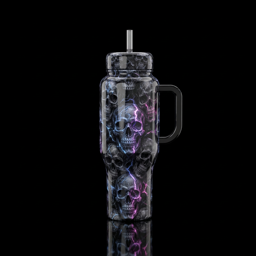 Marble skulls,glossy, glowie, trompe-l'œil, beauti... water bottle design