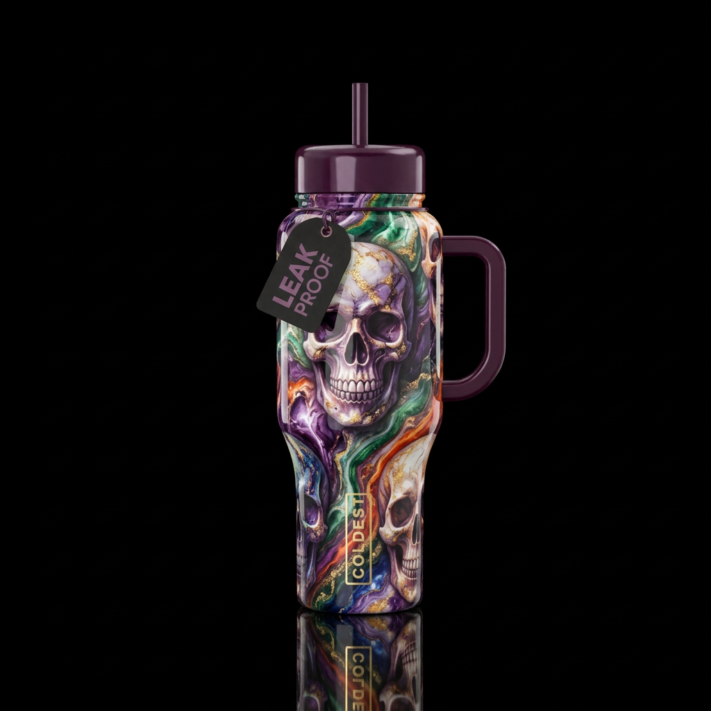 Marble skulls,glossy, glowie, trompe-l'œil, beauti... water bottle design