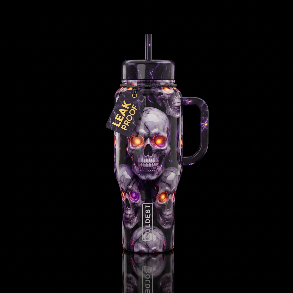 Marble skulls, glossy, glowie, trompe-l'œil, beaut... water bottle design