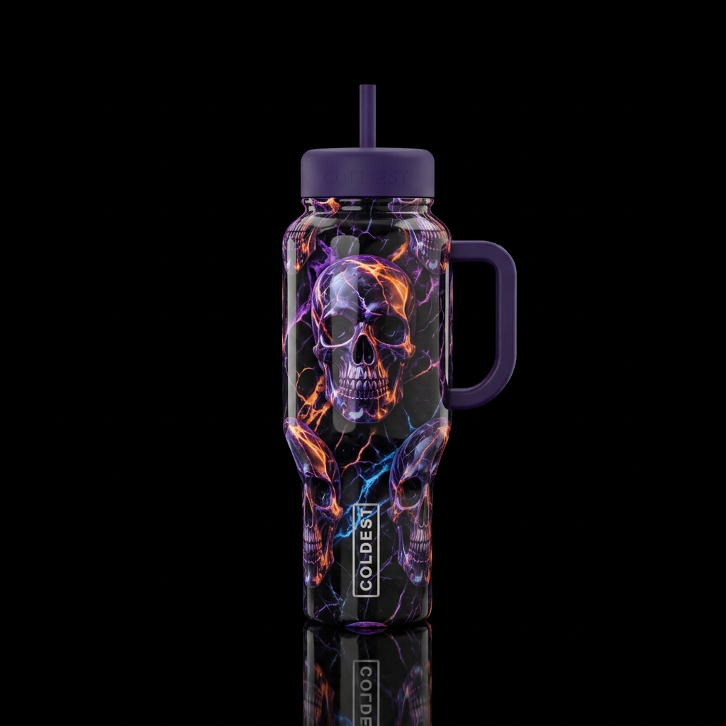 Marble skulls, glossy, glowie, trompe-l'œil, beaut... water bottle design