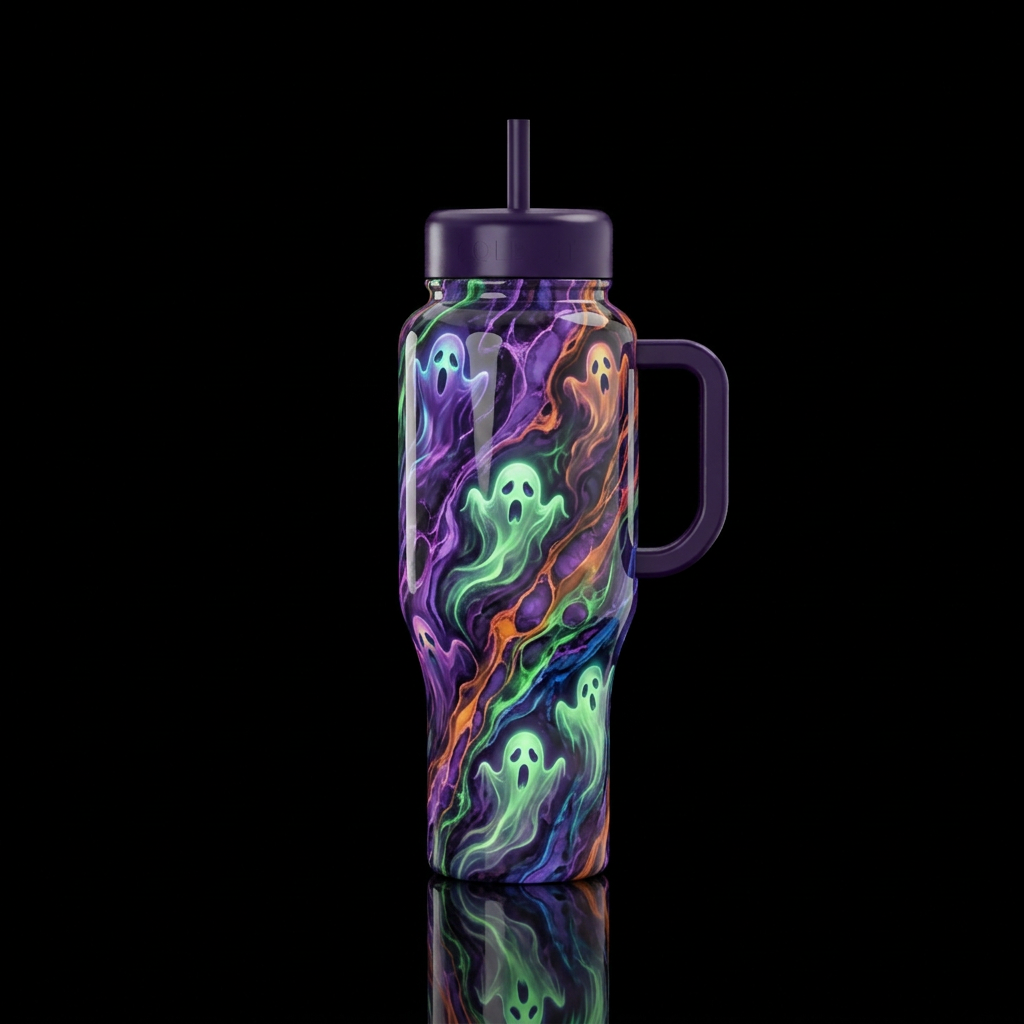 Marble ghosts, glossy, glowie, trompe-l'œil, beaut... water bottle design