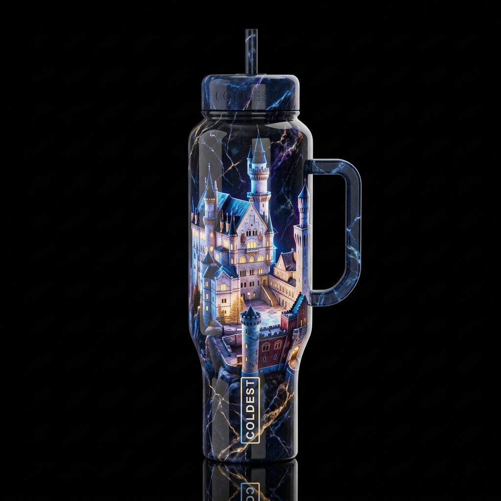 Marble castle, glossy, glowie, trompe-l'œil, beaut... water bottle design
