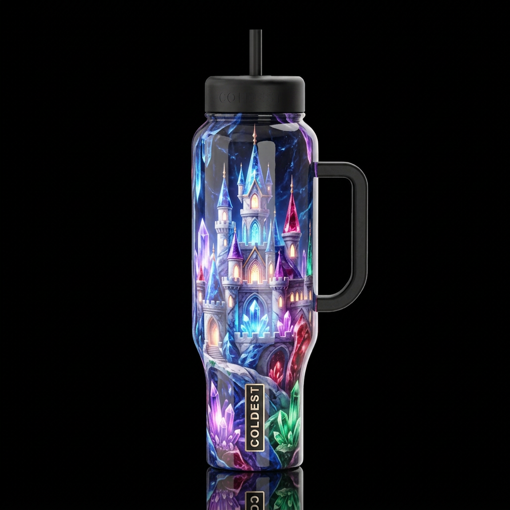 Marble castle, glossy, glowie, trompe-l'œil, beaut... water bottle design