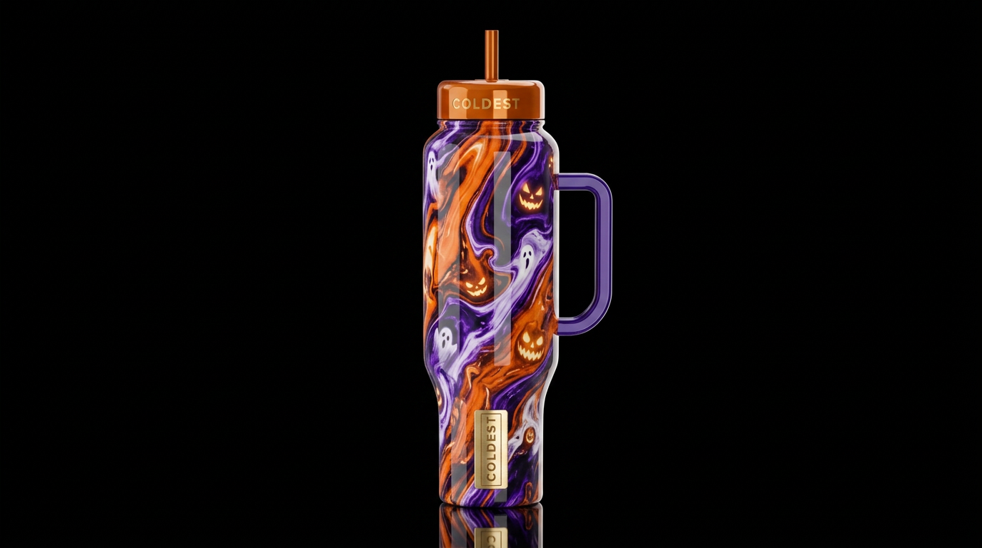 Marble Halloween, whimsy,glossy, glowie, trompe-l'... water bottle design