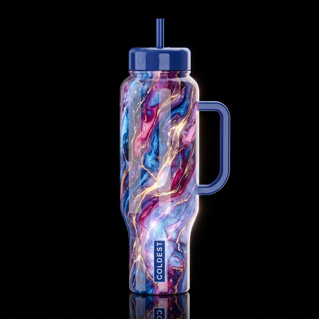 Marble whimsy,glossy, glowie, trompe-l'œil, beauti... water bottle design