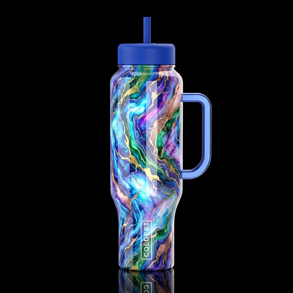 Marble whimsy,glossy, glowie, trompe-l'œil, beauti... water bottle design