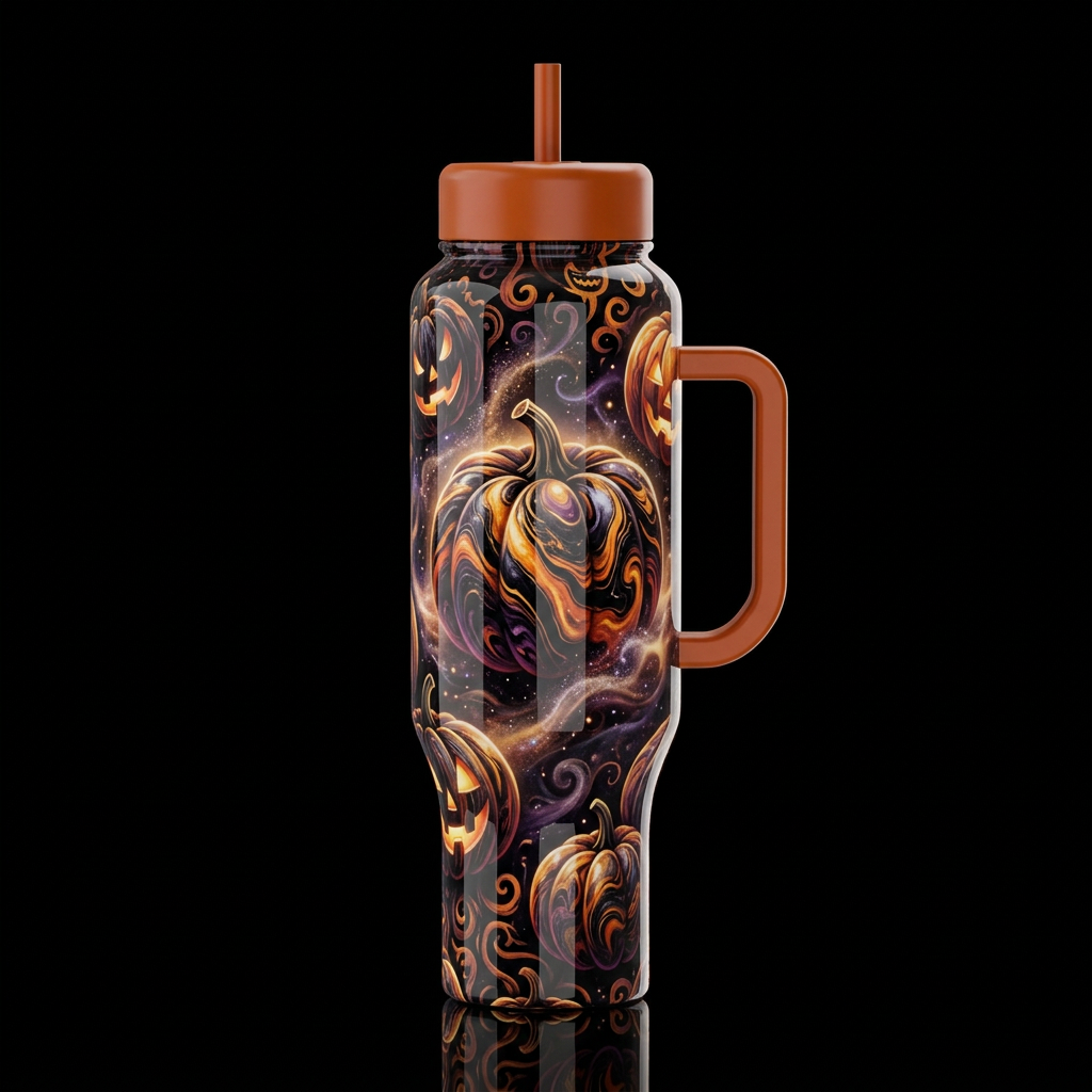 Marble pumpkins, Halloween,glossy, glowie, trompe-... water bottle design