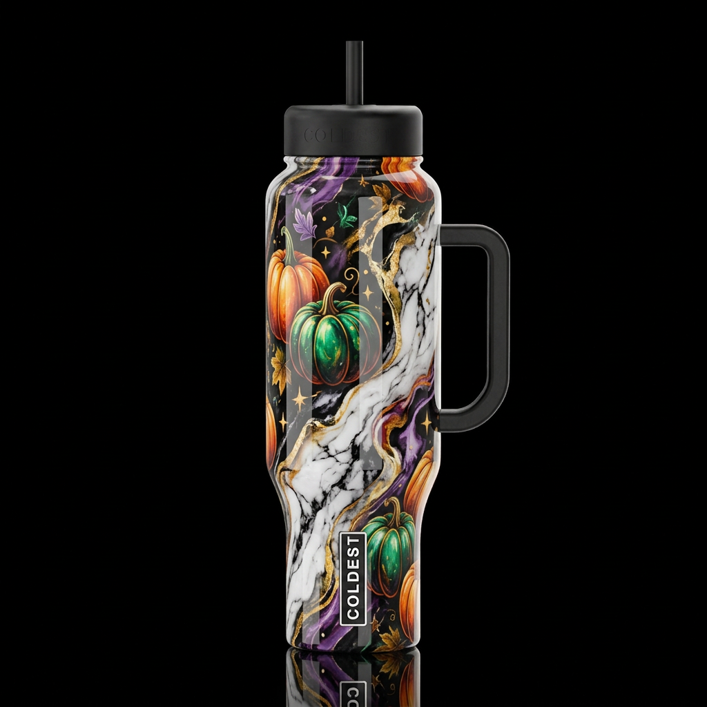 Marble pumpkins, Halloween,glossy, glowie, trompe-... water bottle design