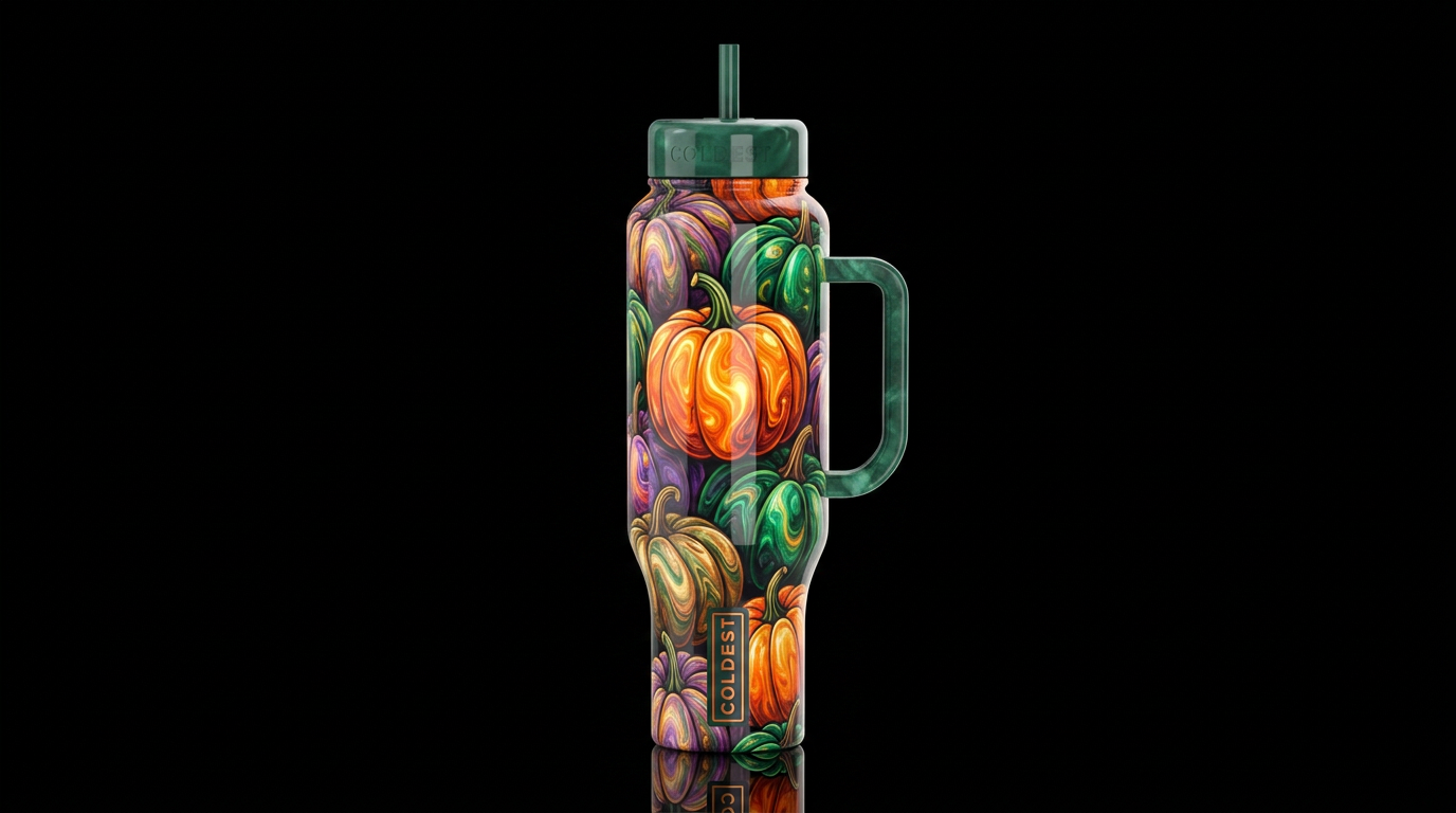 Marble pumpkins, Halloween,glossy, glowie, trompe-... water bottle design