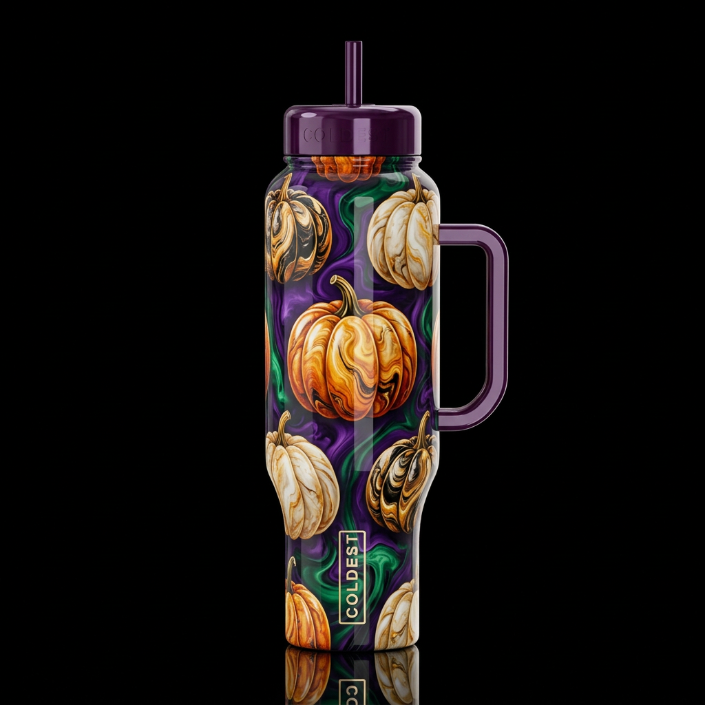 Marble pumpkins, Halloween,glossy, glowie, trompe-... water bottle design