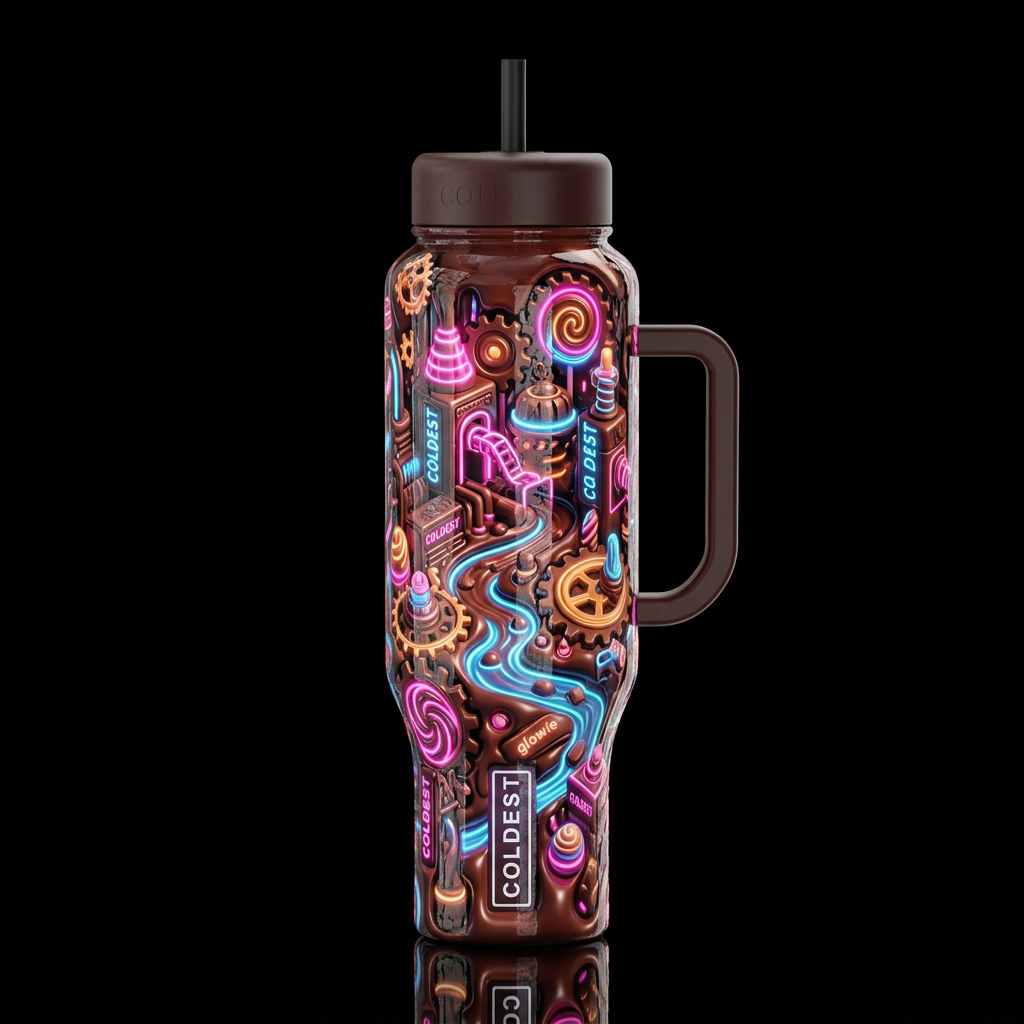 Choco factory, glossy, glowie,trompe-l'œil, beauti... water bottle design