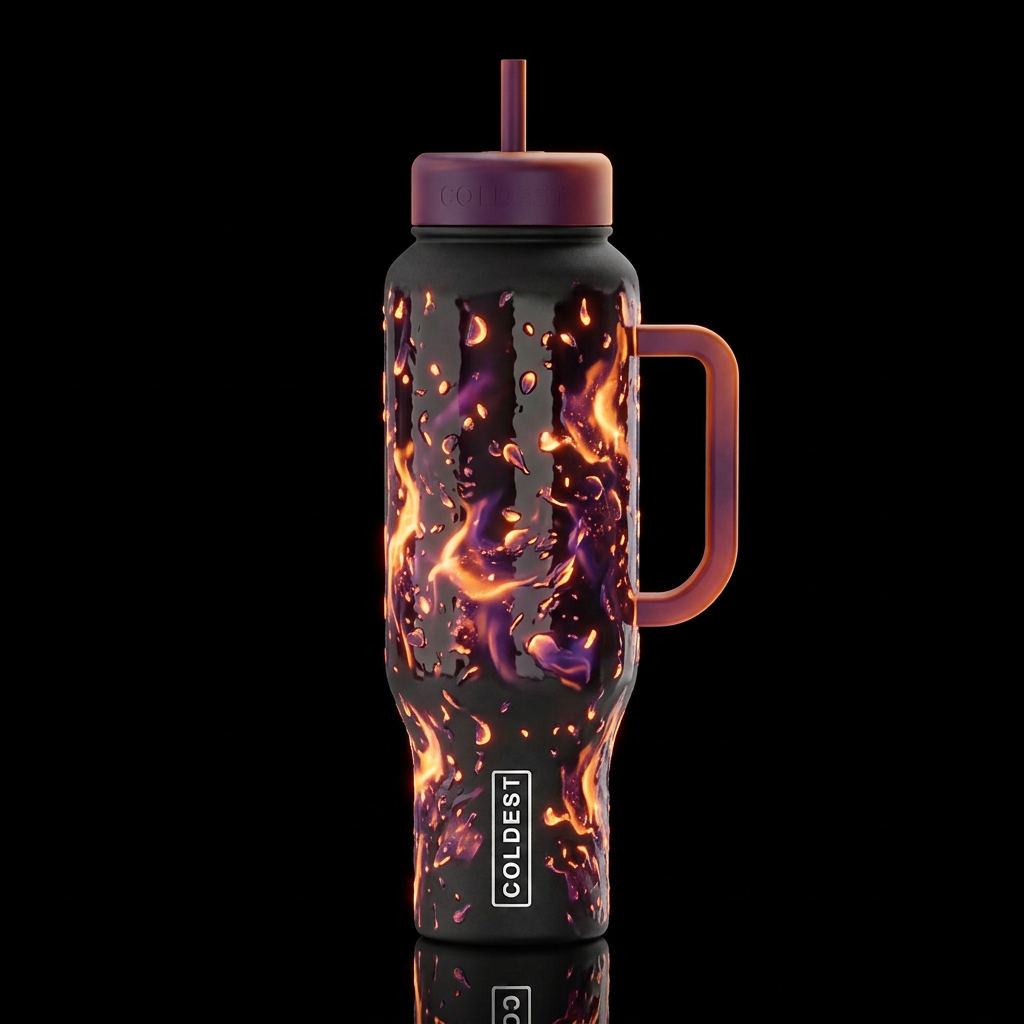 Glowing neon otherworldly glowing, glossy, glowie,... water bottle design