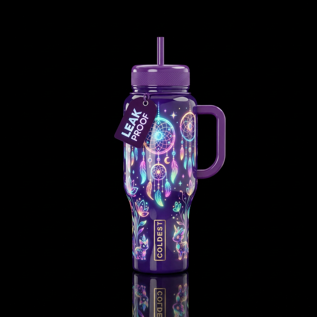 bold, glowie, whimsical,glossy, trompe-l'œil, beau... water bottle design