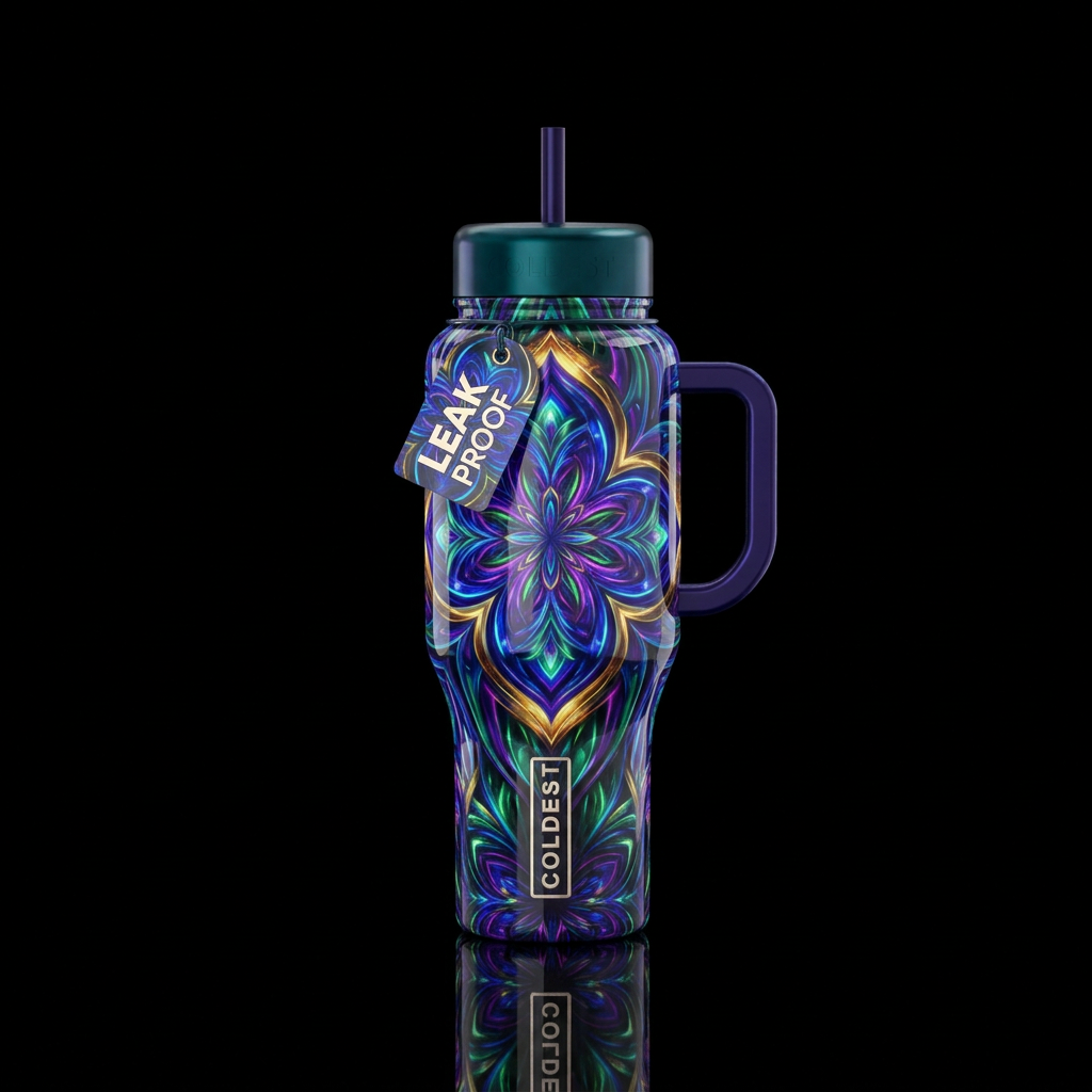 rigid, stylistic, artistic,glossy, glowie, trompe-... water bottle design