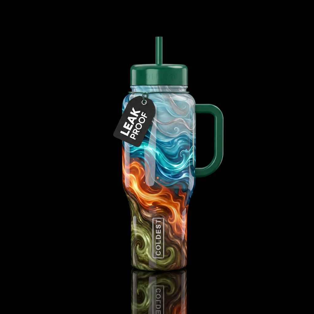 Earth air fire water,glossy, glowie, trompe-l'œil,... water bottle design