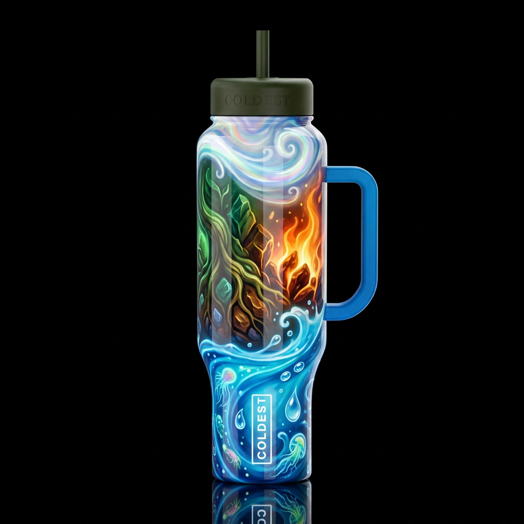 Earth air fire water,glossy, glowie, trompe-l'œil,... water bottle design