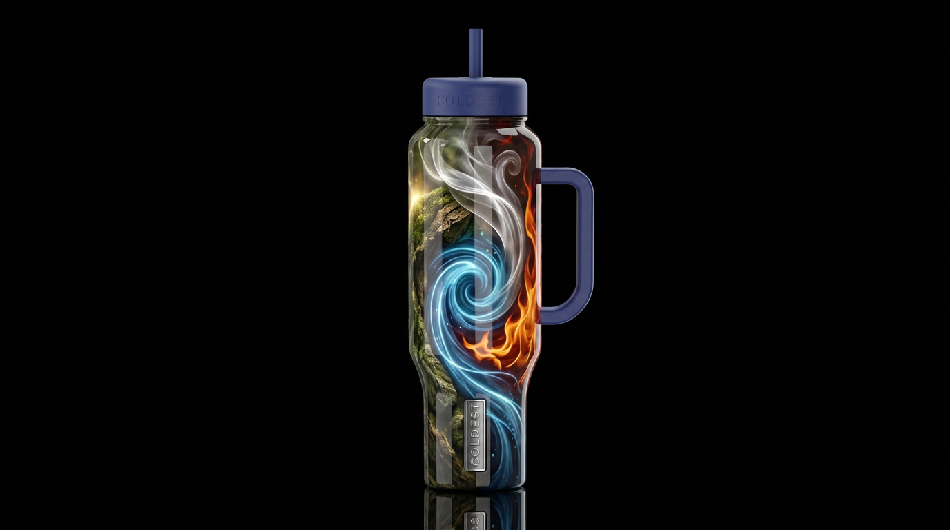 Earth air fire water,glossy, glowie, trompe-l'œil,... water bottle design