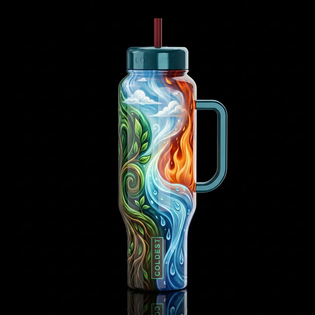 Earth air fire water,glossy, glowie, trompe-l'œil,... water bottle design