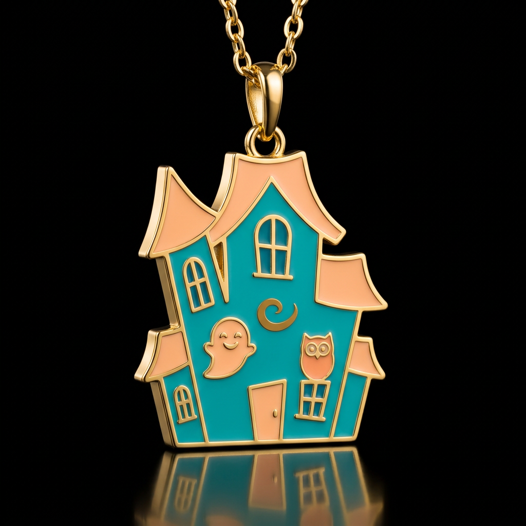 Teal haunted house water bottle design
