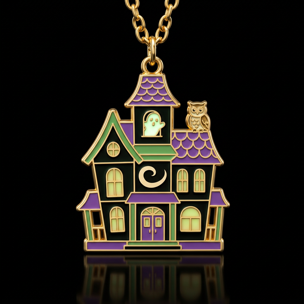 Whimsical haunted house water bottle design