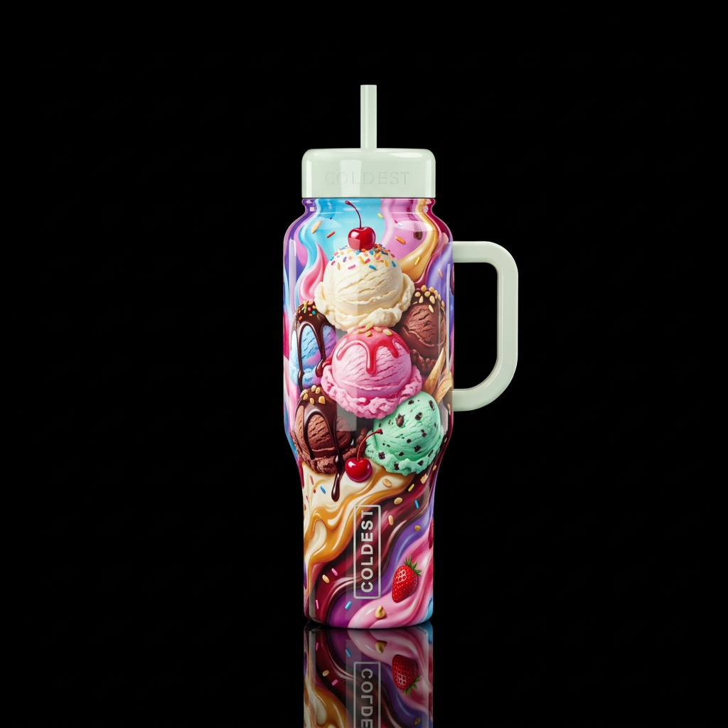 Ice-cream dream, glossy, trompe-l'œil, beautiferou... water bottle design