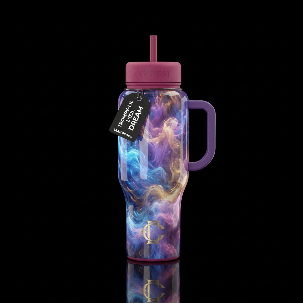 Blue purple gold pink glowie cottonpuffs, wispy, g... water bottle design