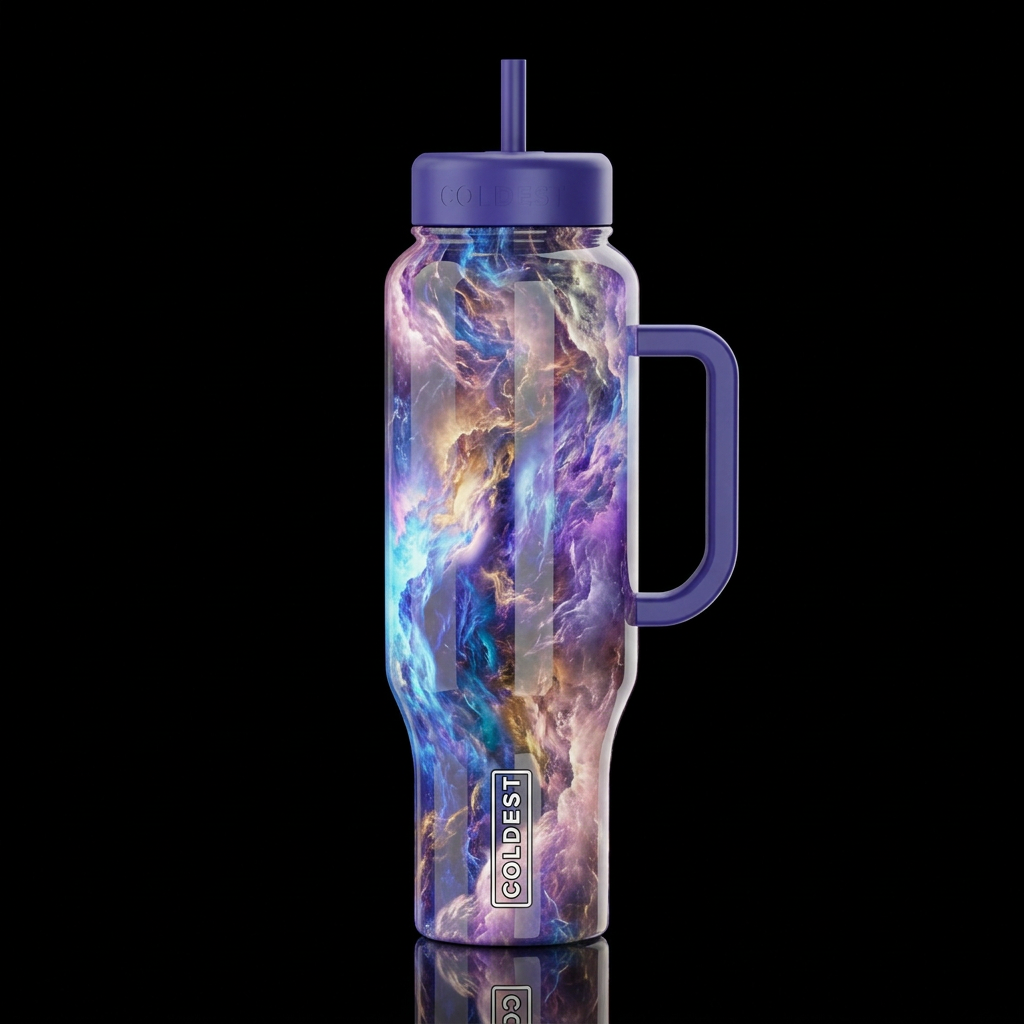 Neon Blue purple tanzanite gold pink champagne cop... water bottle design