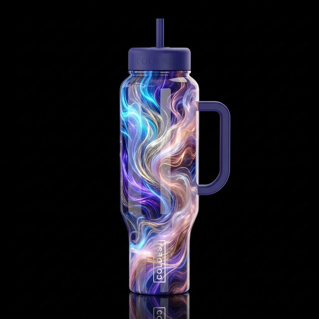 Neon Blue purple tanzanite gold pink champagne cop... water bottle design