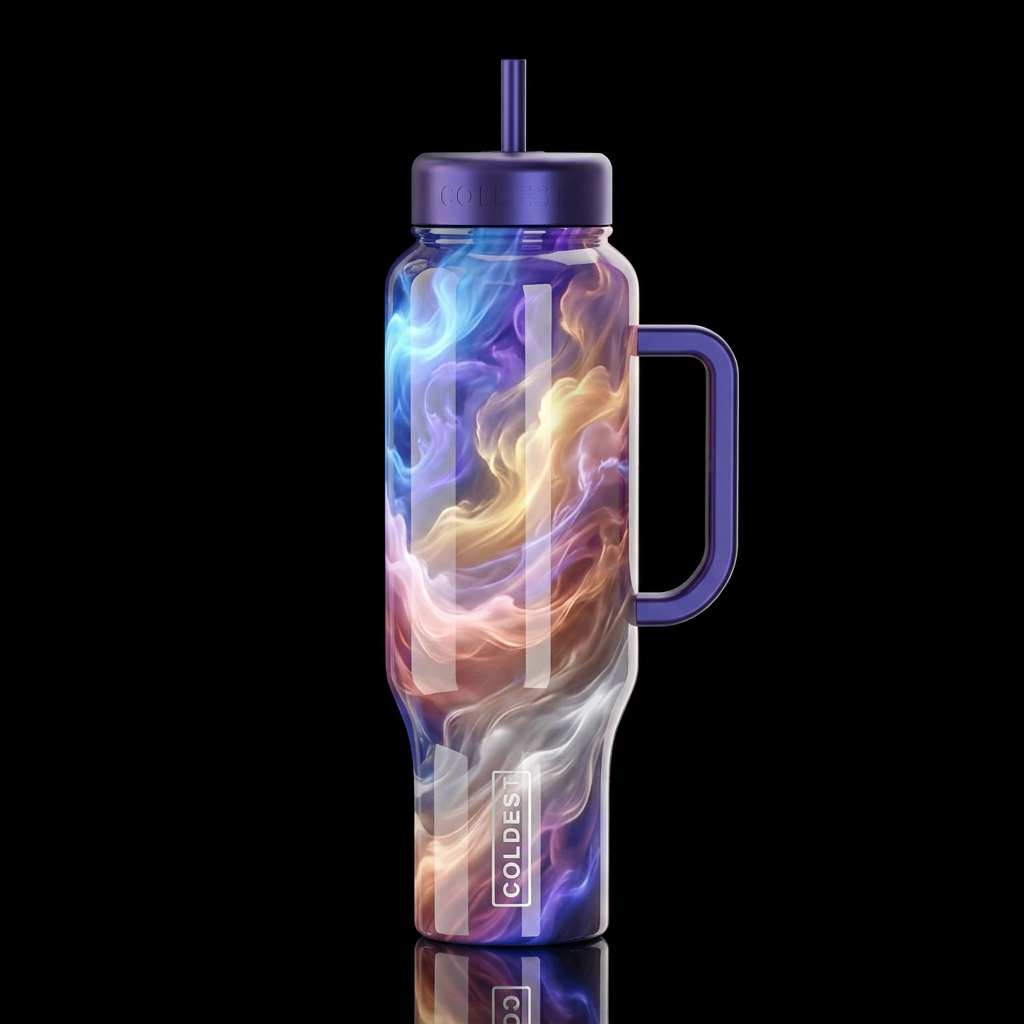 Neon Blue purple tanzanite gold pink champagne cop... water bottle design