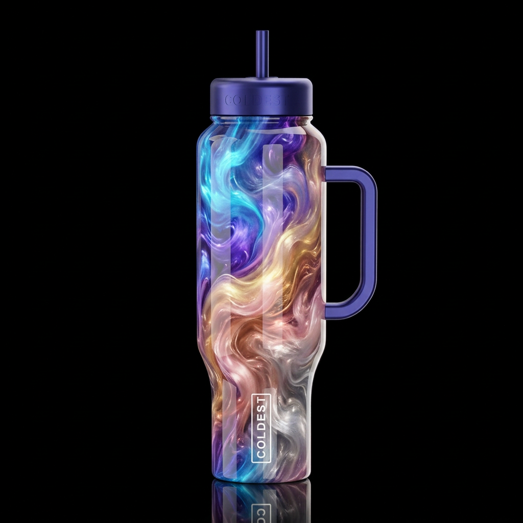 Neon Blue purple tanzanite gold pink champagne cop... water bottle design