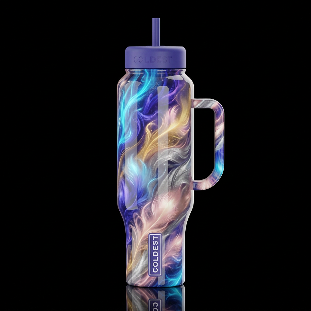 Neon Blue purple tanzanite gold pink champagne cop... water bottle design