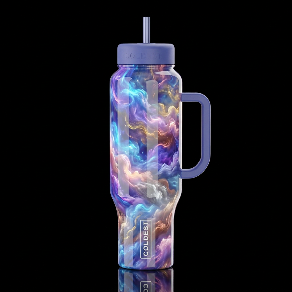 Neon Blue purple tanzanite gold pink champagne cop... water bottle design