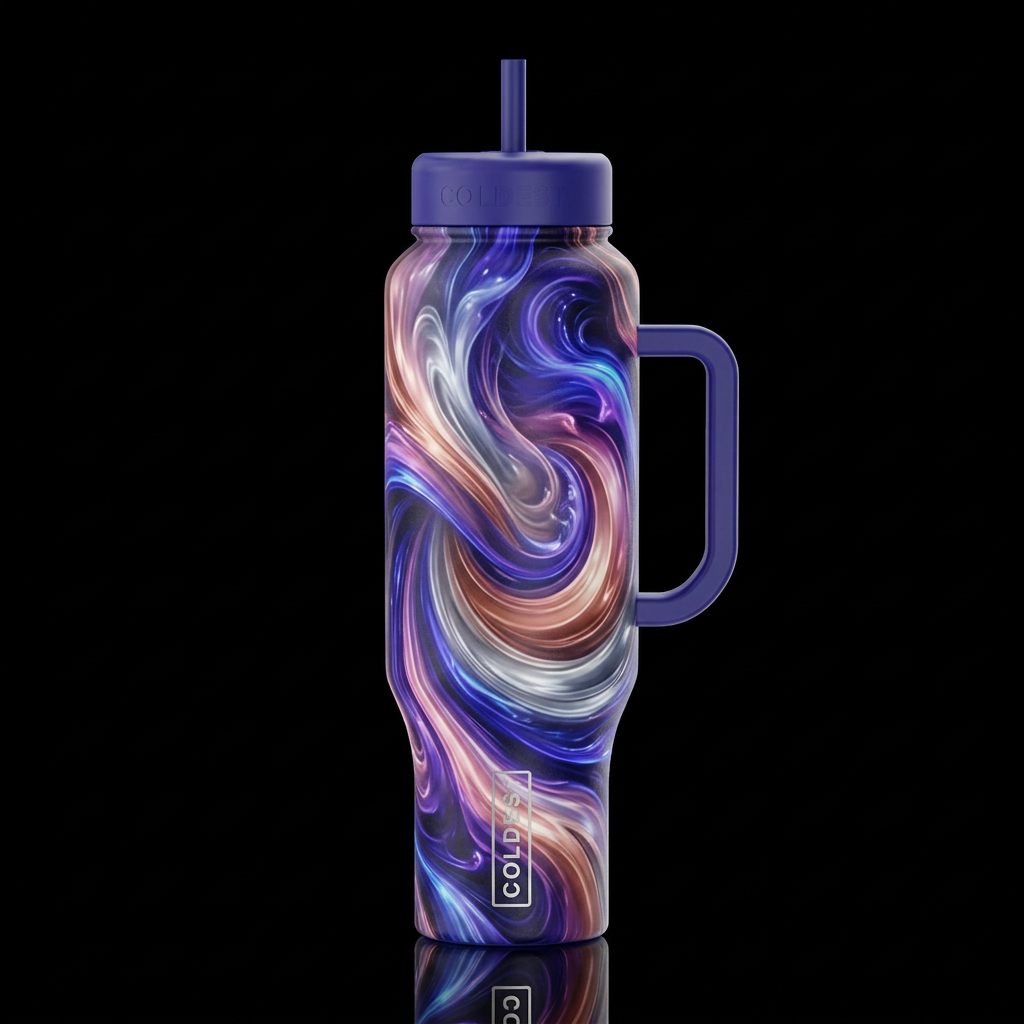 Neon Blue purple tanzanite gold pink champagne cop... water bottle design