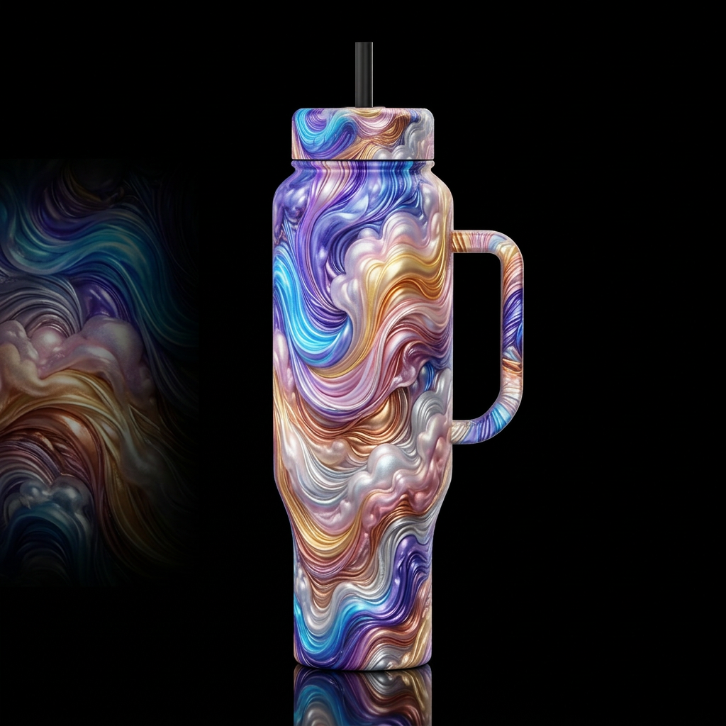 Neon Blue purple tanzanite gold pink champagne cop... water bottle design