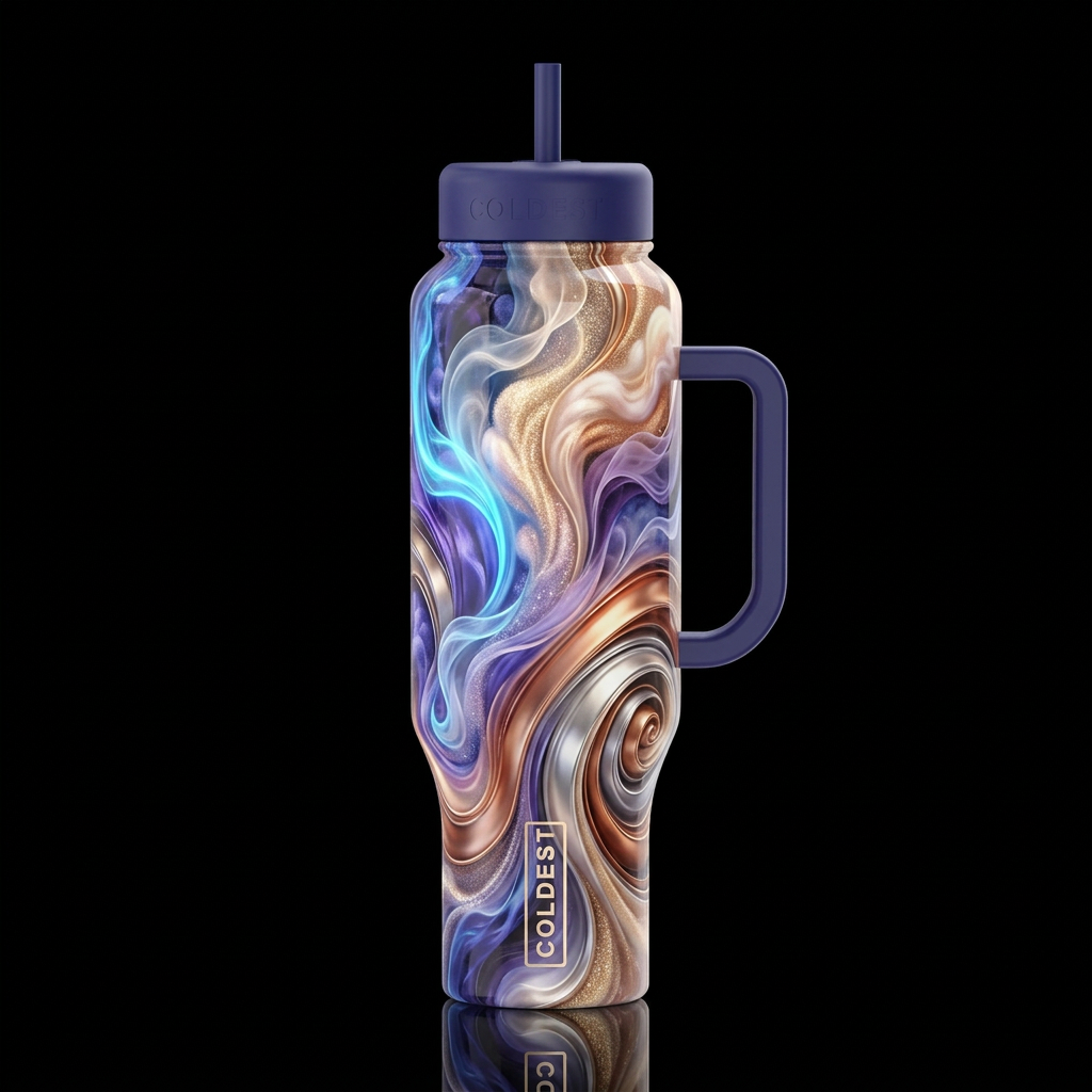 Neon Blue purple tanzanite gold pink champagne cop... water bottle design