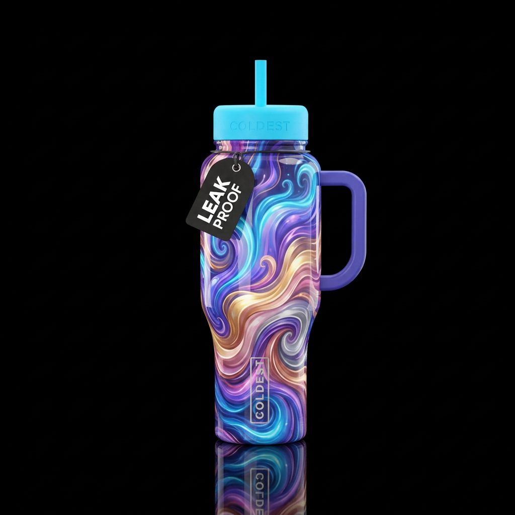 Neon Blue purple tanzanite gold pink champagne cop... water bottle design