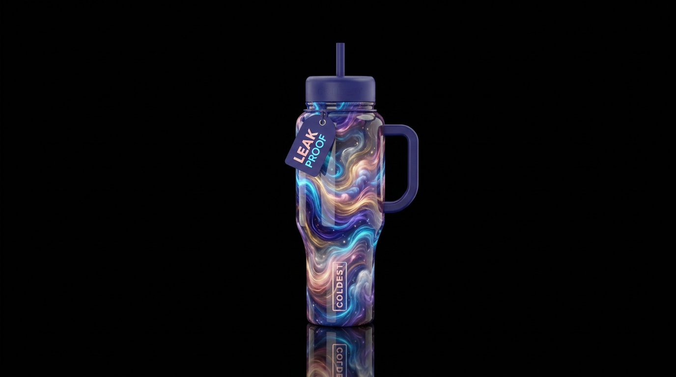 Neon Blue purple tanzanite gold pink champagne cop... water bottle design