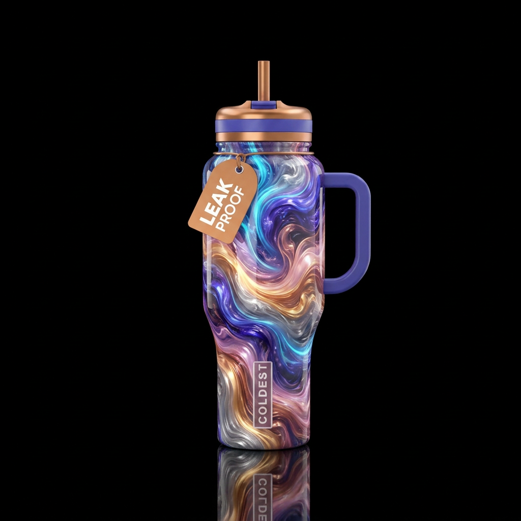 Neon Blue purple tanzanite gold pink champagne cop... water bottle design