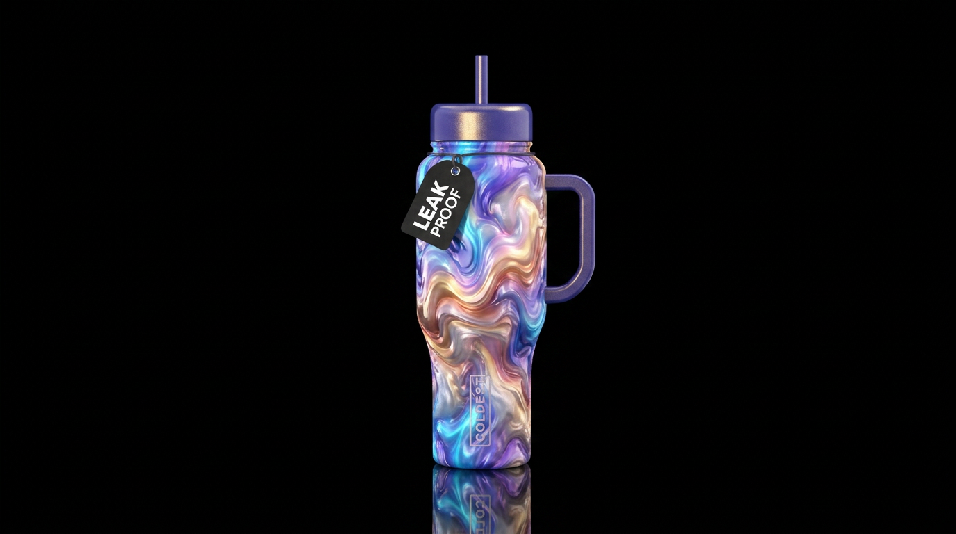 Neon Blue purple tanzanite gold pink champagne cop... water bottle design