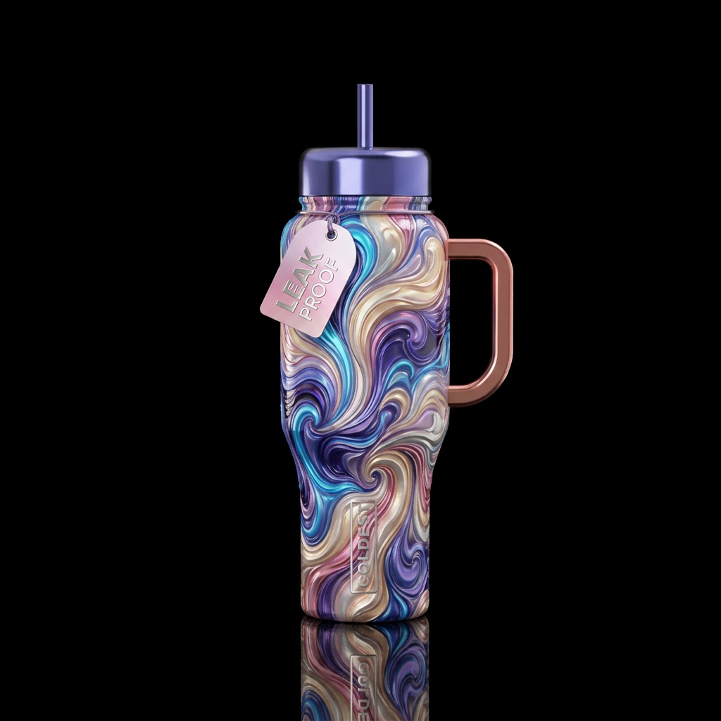 Neon Blue purple tanzanite gold pink champagne cop... water bottle design