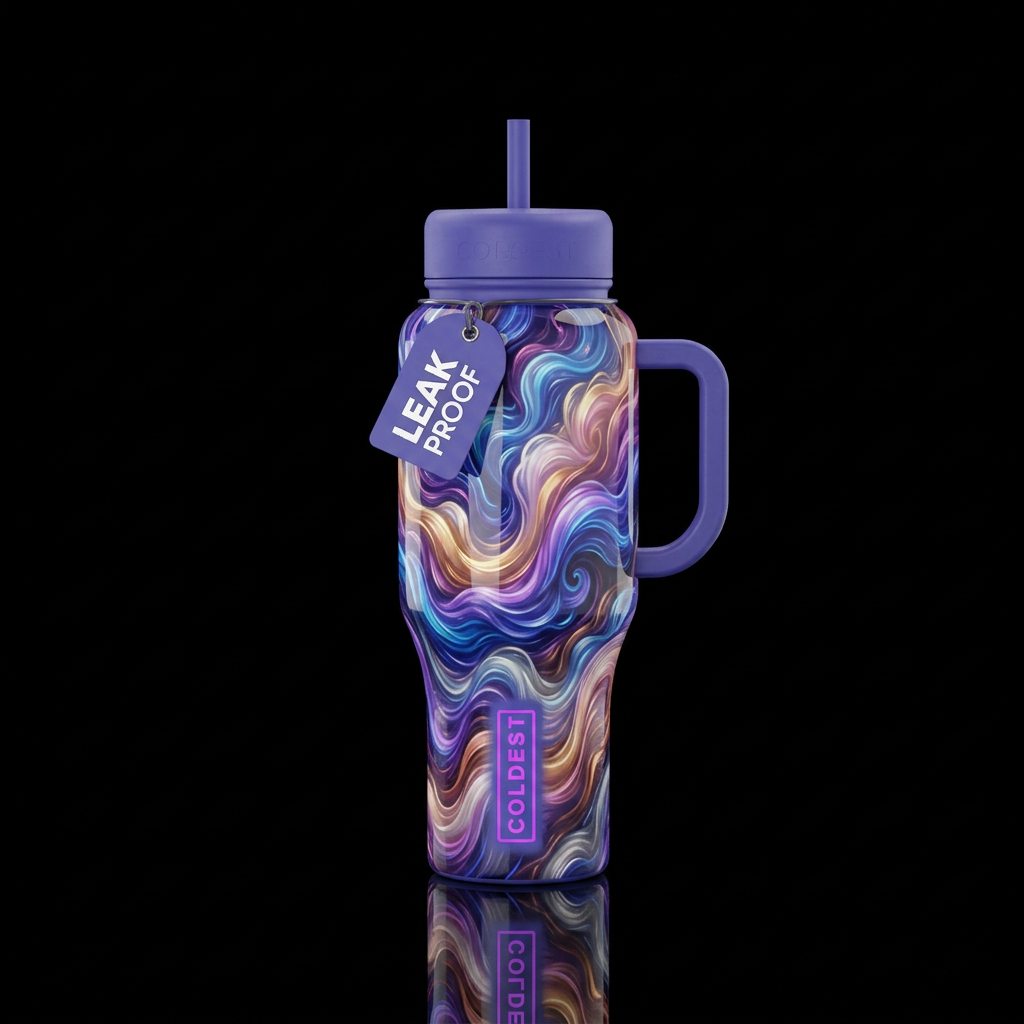 Neon Blue purple tanzanite gold pink champagne cop... water bottle design