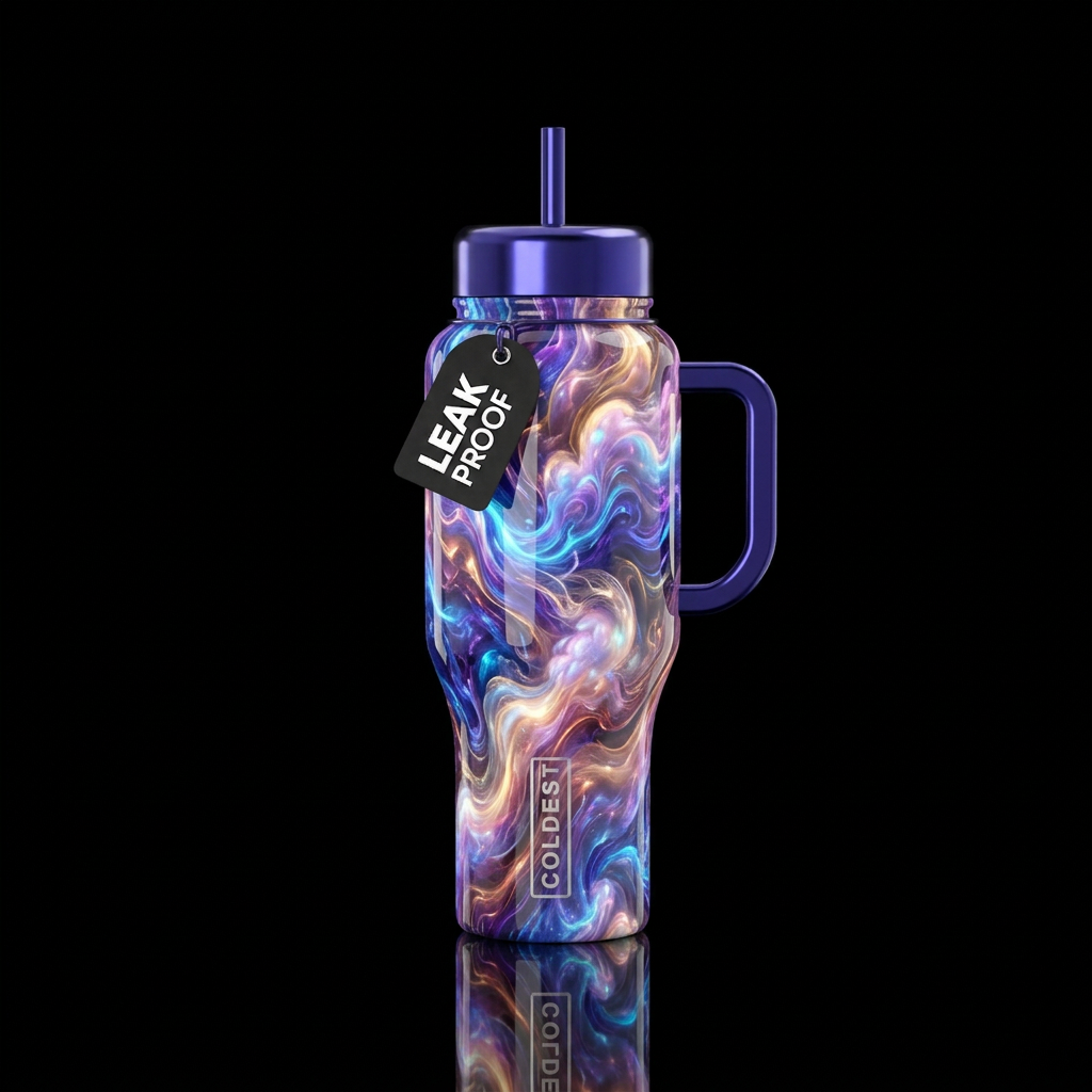 Neon Blue purple tanzanite gold pink champagne cop... water bottle design