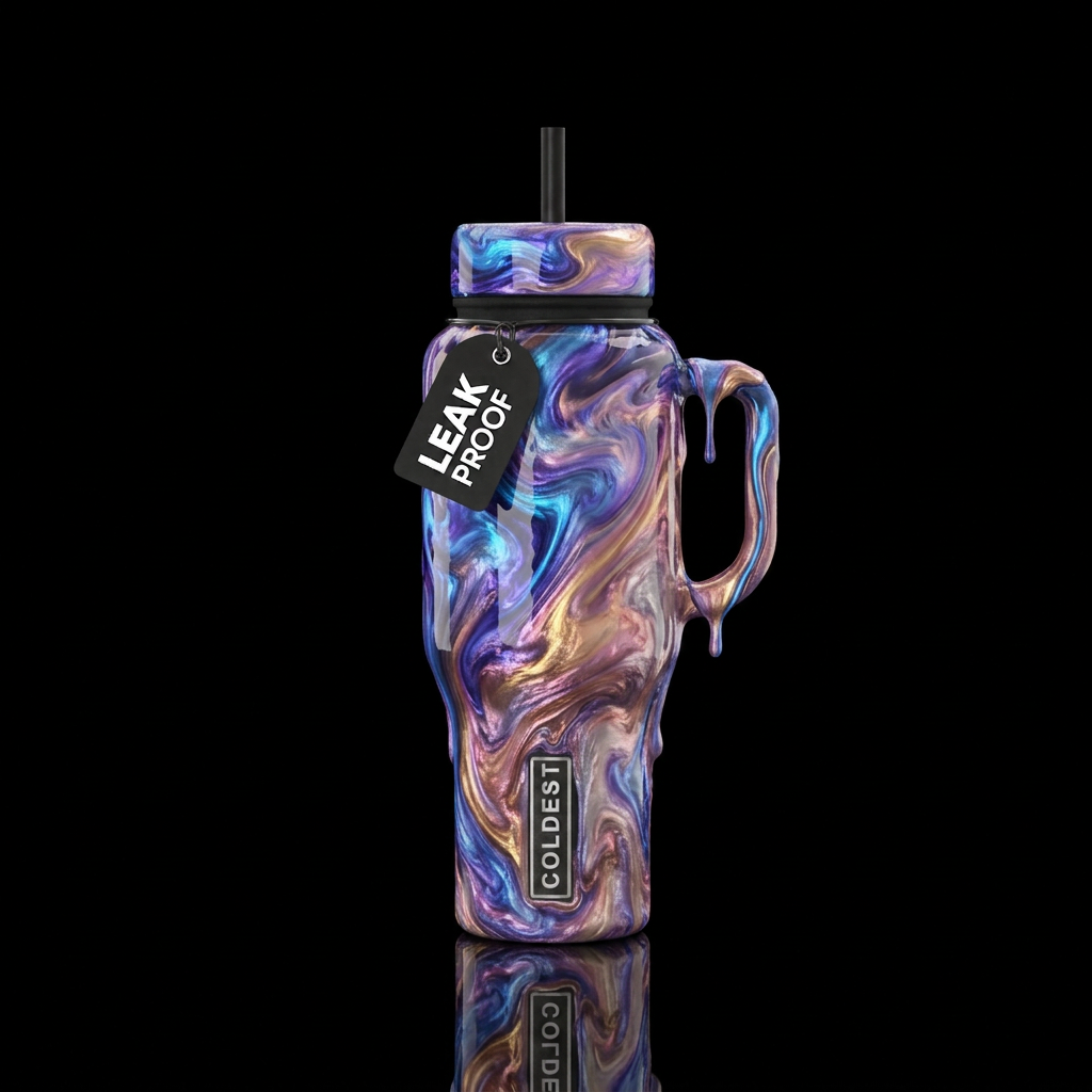 Neon Blue purple tanzanite gold pink champagne cop... water bottle design