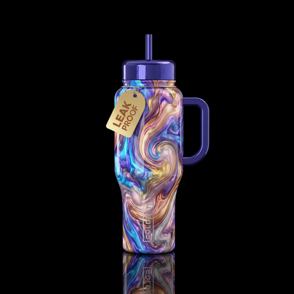 Neon Blue purple tanzanite gold pink champagne cop... water bottle design