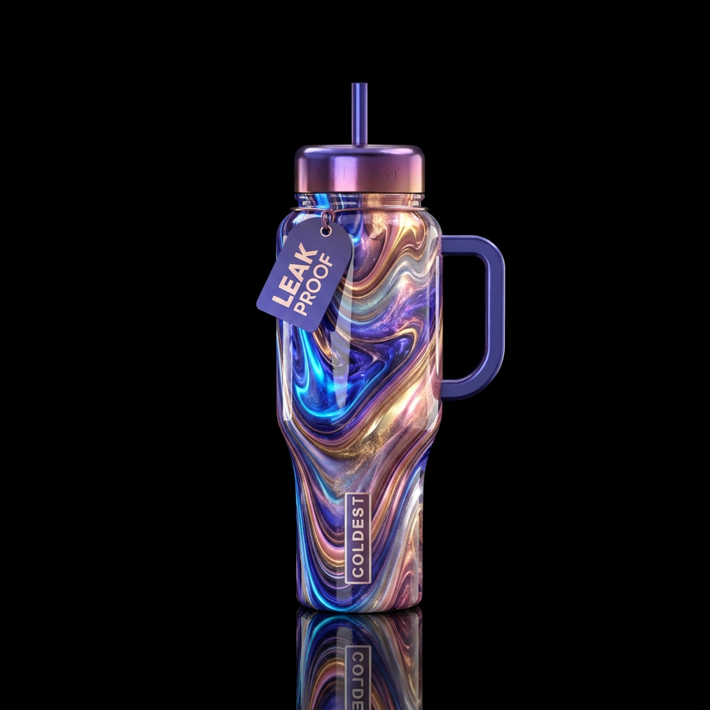Neon Blue purple tanzanite gold pink champagne cop... water bottle design