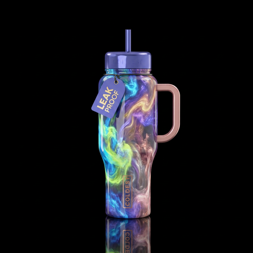 Neon Blue chartreuse purple tanzanite gold pink ch... water bottle design